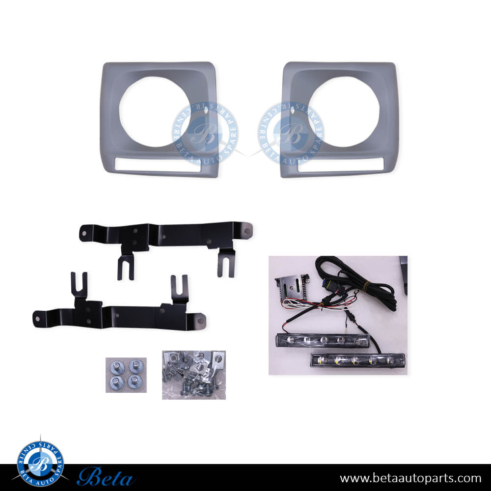 Headlamp Frames with Day Running Lamps DRL - Black for Mercedes G-Class W463 1992-2017 models, Part Number 4638840174/4638840274 Headlamp Frames with Day Running Lamps DRL - Black for Mercedes G-Class W463 1992-2017 models, Part Number 4638840174/4638840274